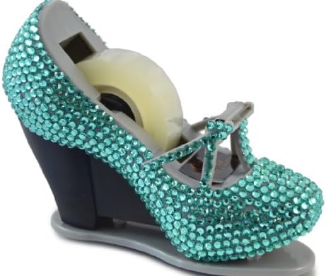 #1 High Heel Shoe Scotch Tape Dispenser. Bejeweled Stiletto in Pink, Red, Silver and Many Other Colors. Fun Desk Accessory for Packaging and Mailing. Kids and Adults Can Use. (Aquamarine)