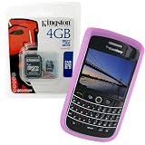 Kingston 4GB microSDHC Class 4 Memory Card with SD Adapter and Pink Silicone Skin Case for Blackberry Onyx 9700