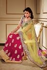 Royal Pink and mahendi net saree with fancy stone work lace border