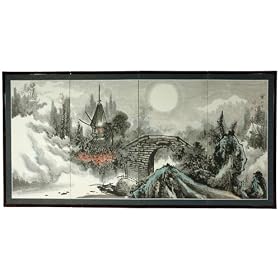 Asian D�cor & Gifts - 36" x 72" Bridge to Full Moon Chinese Art Oriental Wall Screen Painting