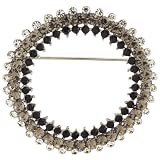 Circular Clear And Black Rhinestone Pin Brooch
