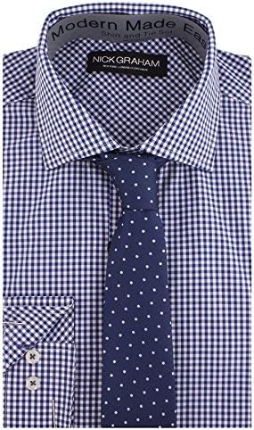 Nick Graham Everywhere Men's Modern Fit Gingham Shirt and Tie, Blue, XLARGE-L