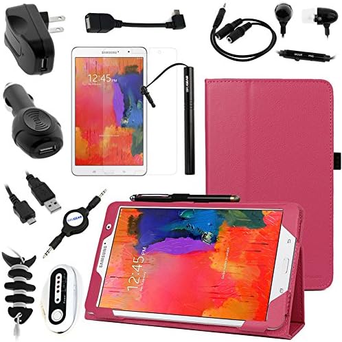BIRUGEAR 12 Items Essential Accessories Bundle kit for Samsung Galaxy Tab Pro 8.4 Tablet ( SM-T320 / T325) - 8.4-Inch Android Tablet ( Hot Pink SlimBook Leather Folio Stand Case included )