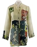 IMAGE OF Citron Clothing - Asian Quirky Patchwork 100% Silk, Long Sleeve, Button Front, Mandarin Wind Jacket, Tropicana Colored Asian Inspired, Vintage Women's Top