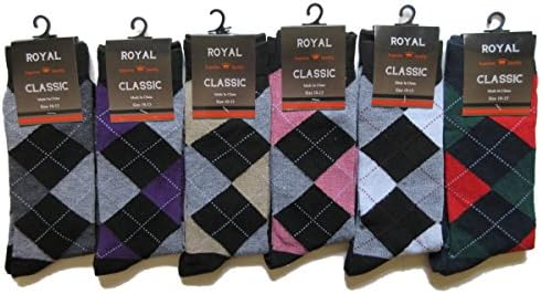 Mens ARGYLE DRESS SOCKS COTTON BLEND 6 PAIR ROYAL CLASSIC SIZE (10-13) Multi Colors (Assorted 2)