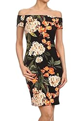 Sexy Fitted Floral Print Tropical Print Off the Shoulder Bodycon Dress 