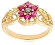 18k Yellow Gold Plated Sterling Silver Diamond Accent and Ruby Flower Ring