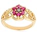 18k Yellow Gold Plated Sterling Silver Diamond-Accent and Ruby Flower Ring, Size 7
