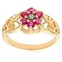 18k Yellow Gold Overlay Sterling Silver Diamond Accent & Ruby Flower Ring