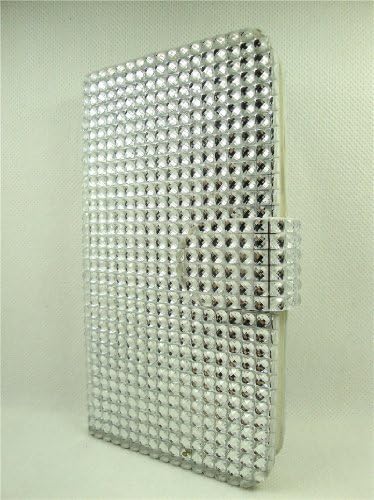 Thousand Eight(TM) For Samsung Galaxy S5 Diamond Bling Bling Flip Cocer Wallet ID Holder / Wallet Flip Case Pouch Cover + [FREE LCD Screen Protector Shield(Ultra Clear)+Touch Screen Stylus] (DIAMOND SILVER)