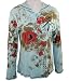 Jess & Jane Eastern Flower Long Sleeve, Hooded Collar, Rhinestone Studded Fashion Hoodie Top, 100% Cotton - Aqua