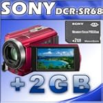Sony DCR-SR68 80GB Hard Disk Drive Handycam Camcorder (Red) + Sony 2 GB Memory Stick PRO Duo Flash Memory Card