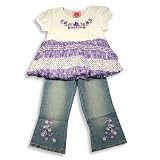 Lipstik Girls - Toddler Girls Pant Set, White, Blue Denim, Purple