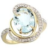 14k Gold ( 12x10 mm ) Stone Engagement Aquamarine Ring w/ 0.23 Carat Brilliant Cut Diamonds & 3.90 Carats Oval Cut Stone, size 8