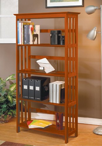 ALL SOLID WOOD Mission Style 4-Shelf Bookcase in Cherry Finished