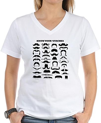CafePress Know Your Staches T-Shirt Women's V-Neck T-Shirt - L White