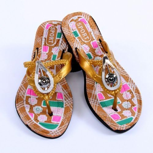 Comfortable Sport Stylish Women Gold Flip Flops 5.5, Gold