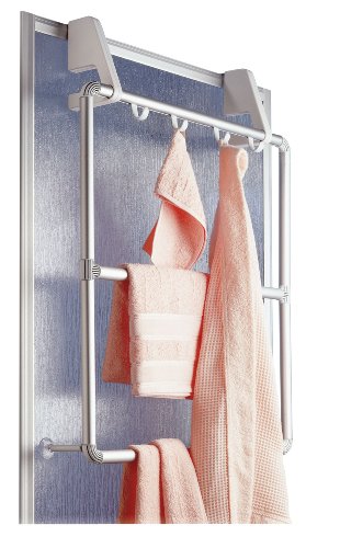 WENKO 3303100 Handtuchhalter f&uuml;r T&uuml;r und Duschkabine Compact - 4 Haken, Aluminium, 62.5 x 78 x 14.5 cm