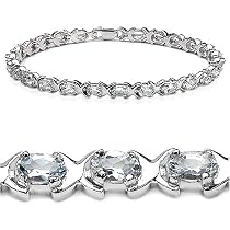 Elegant 5.00 Carat Genuine Aquamarine Ovals Sterling Silver Bracelet