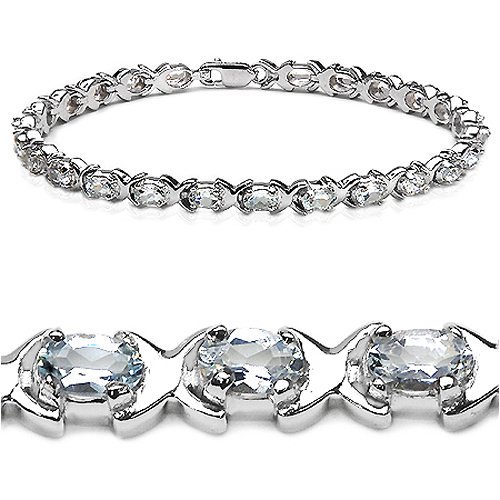 Elegant 6.00 Carat Genuine Aquamarine Ovals Sterling Silver Bracelet
