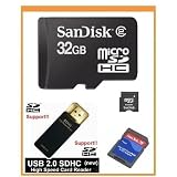 SanDisk 32GB MicroSDHC Memory Card with Adapter (Bulk Package) + SanDisk MicroSDHC to MiniSDHC Adapter (Bulk) + USB2.0 High Speed Card Reader
