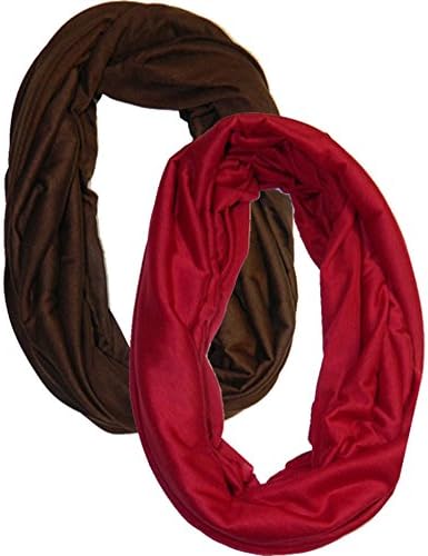 Soft Solid Lightweight Fashion Infinity Scarf (One Size, 2 Pack: Burgundy & Brown)