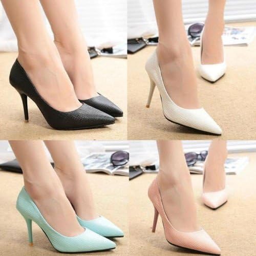 yxying Womens Faux Leather Pointy Toe Stiletto High Heel Ladies Pumps Party Court Shoes White 8