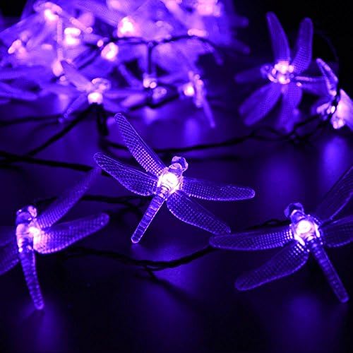 lederTEK Christmas Solar String Lights 19.7ft 30 LED 8 Modes Dragonfly Fairy Garden Light for Indoor, Bedroom, Outdoor, Homes, Wedding, Xmas Tree, Party, Waterproof (30 LED Purple)