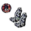 A Set of 5 Pc. Universal-fit Hawaiian Front Bucket Seat Cover, Steering Wheel Cover and Shoulder Harness Pressure Relief Cover - Blue Hawaii Hibiscus Floral Print