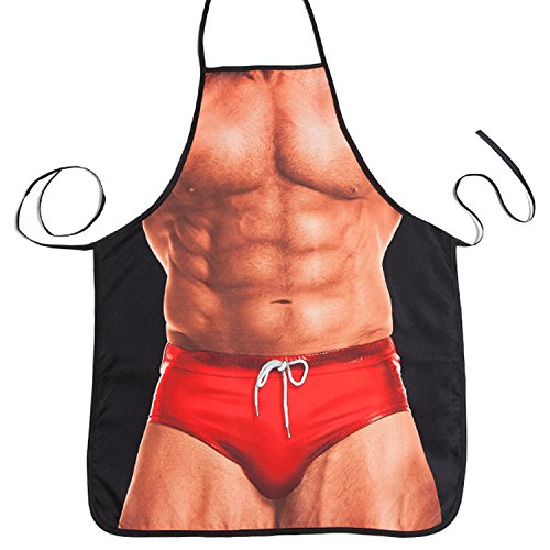 Tirain Sexy Apron Novelty Muscle Man Kitchen Cooking Grilling Apron Funny Creative Thanksgiving Christmas Gift for Men Boyfriend (Man Body Pattern)