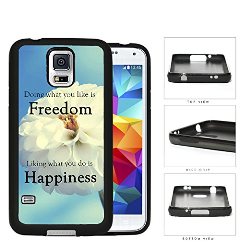 Freedom and Happiness Quote Light Blue Background with White Flower Hard Rubber Cell Phone Case Cover Samsung Galaxy S5 I9600