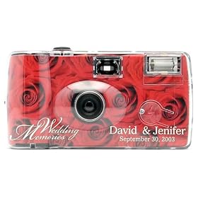 10 Pack Personalized Red Rose Wedding Cameras - Matching Table Cards Included - 27 Exposures -... by