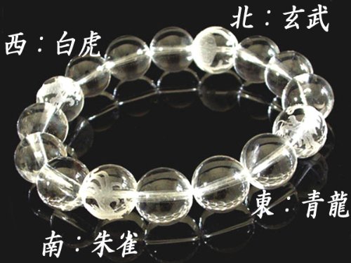 パワーストーン*天然石・四神獣彫刻入水晶12ミリ×水晶12ミリ ブレスレット