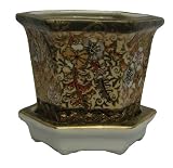 Gold filigree planter with saucer tray - porcelain, Golden Plum Blossom design 5