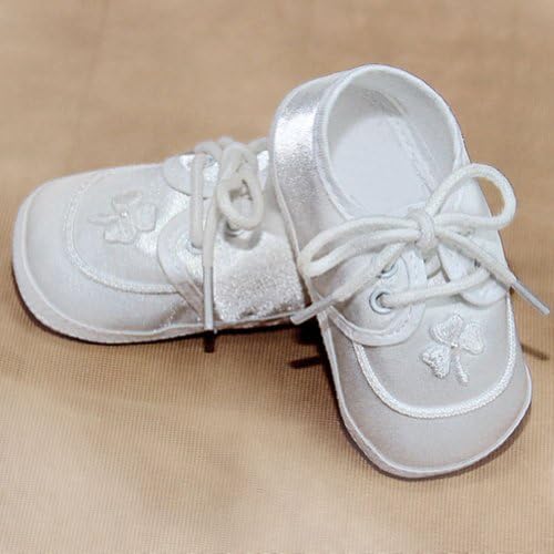 Corrine Company Baby Boy Size 0 White Satin Shamrock Baptism Shoes