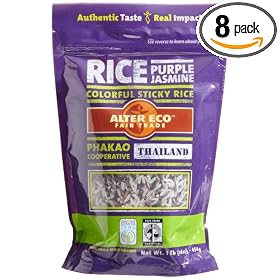 Alter Eco Fair Trade Rice, Purple Jasmine (Sticky Rice), 16-Ounce Pouches (Pack of 8)