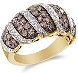 14K Yellow and White Two Tone Gold Large White and Chocolate Brown Diamond Cross Over Wedding , Anniversary OR Fashion Right Hand Ring Band - w/ Channel Set Round Diamonds - (1.48 cttw)