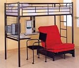 Metal Bunk Bed w/Student Desk & Student Chair In Black Metal Finish.