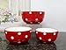 Set of 3 POLKA DOTS Red Ceramic Mixing Bowls, 82169 By ACK (Red)