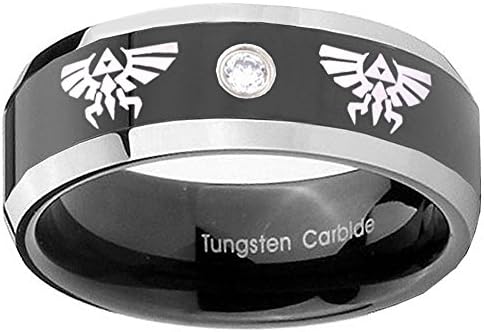 8MM Tungsten legend of zelda Cubic Zirconia Black IP Beveled Edges Mens Band Ring Size 13