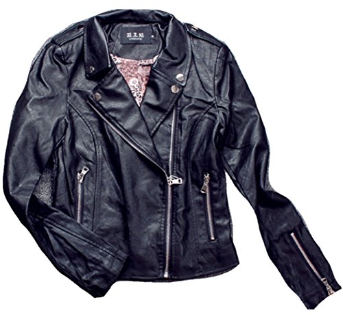 秋冬物 レディース レザー 長袖 ライダース ジッパー ジャケット ショート ブラック スリム カジュアル アウター 羽織 ブルゾン オリジナルアクセサリー付属 EVM0317