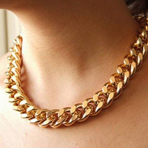 Shiny Link Id Celebrity Alloy Choker Necklace Chunky Curb Chain Punk Gold