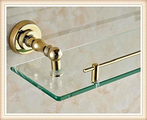 YIT Single Bathroom Glass Shelf with Two Gold Finish Brackets Brass made Toughened Safety Mounted Glass shelf