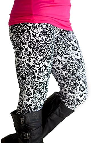 Our World Boutiques Women's Faux Fur Lined Leggings Monochrome Damask