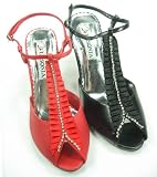 Red Black Ruffled Tuxedo Peep-toe Jeweled Shoes Sandal
