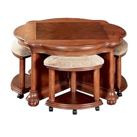 Powell Wilmington Cherry Cocktail Table and 4 Benches by Powell Furniture