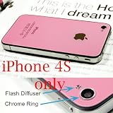 Iphone 4S Back Cover Housing, iPhone 4S Only, Pink Glass Battery Door, Replacement back housing with Flash Diffuser, Chrome Ring and interior Frame and free Star shaped 5 point screwdriver -KKINTRADE- S12