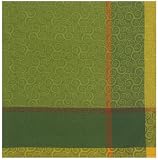 Durable Woven Jacquard 100% Cotton Green and Yellow Twirl Tablecloth 54x90 Inches