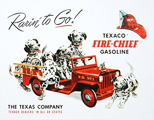 Texaco Gasoline Rarin To Go Fire Chief Tin Sign 13 x 16in