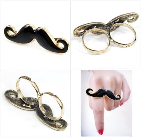 Simplifestyle Two Finger Mustache Bead Ring Retro Style Adjustable Size